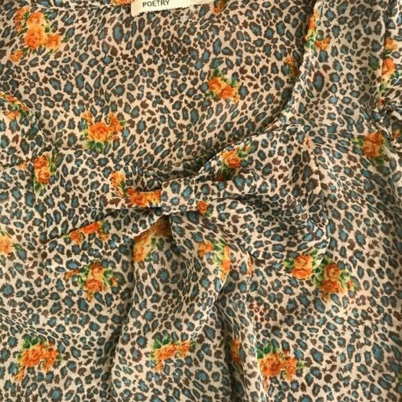 Poetry womens flutter sleeve floral and cheetah print ruched stomach detail top - Picture 2 of 6